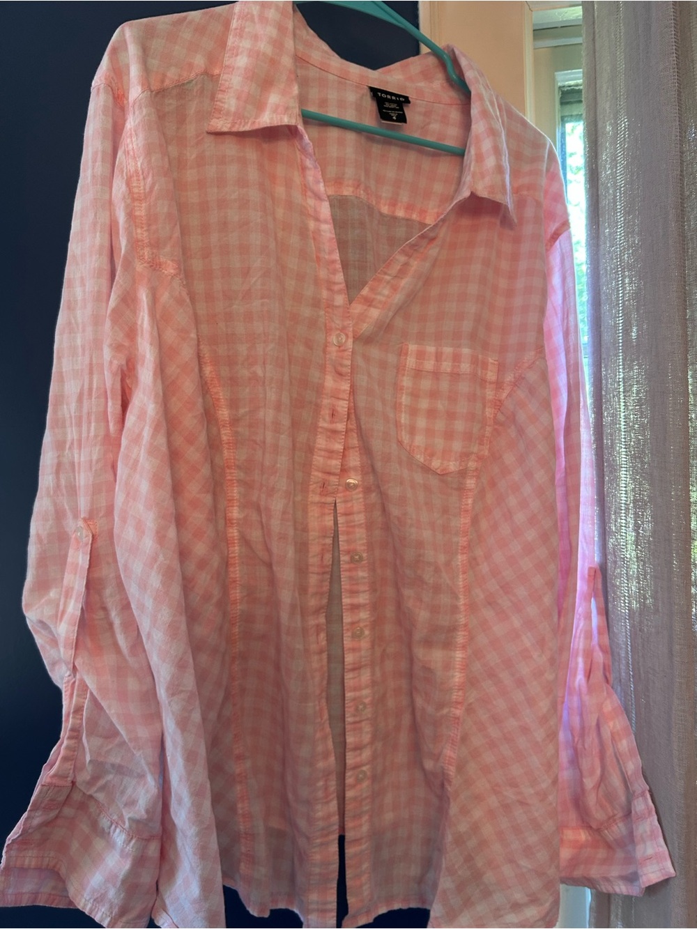 Torrid Light Pink Gingham Button-Front Shirt